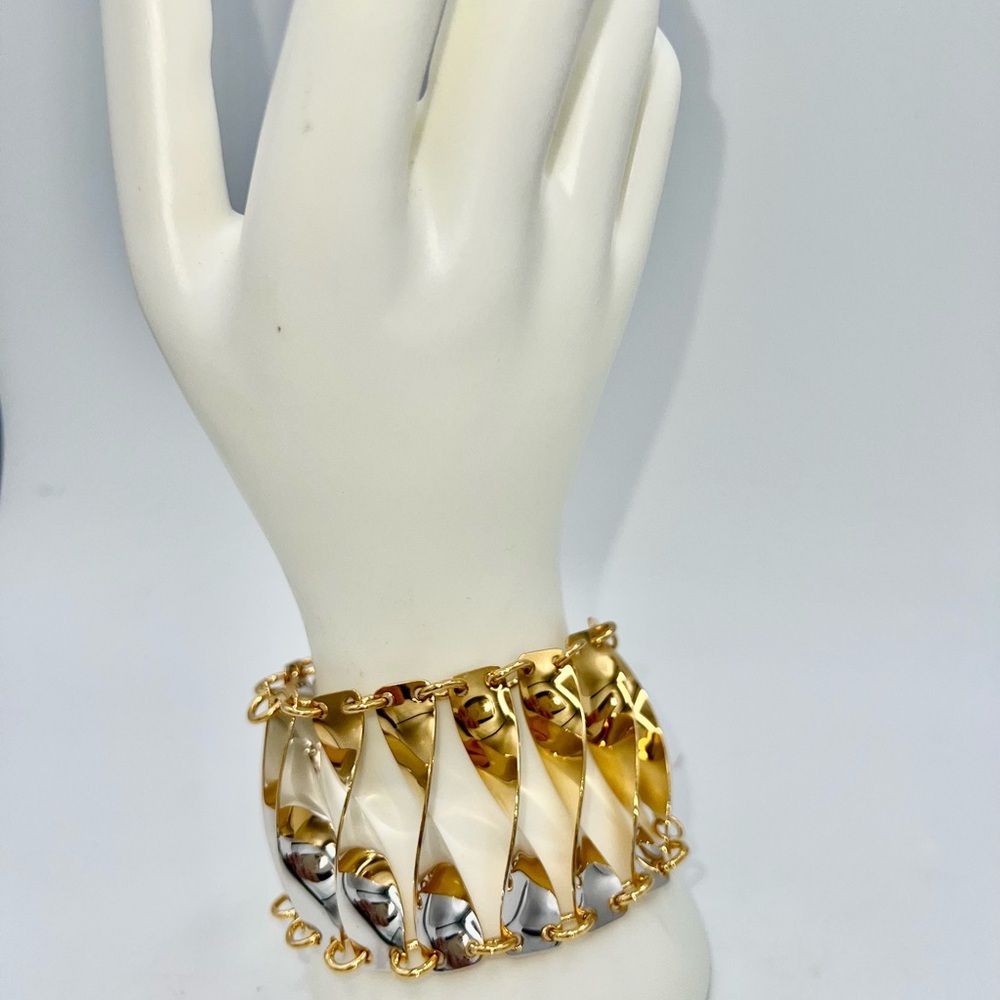 Fifth Avenue Collection Gold & Silver Tone Wide Bracelet Bold Link Cuff Adjustab